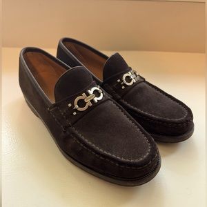 Salvatore Ferragamo Chocolate Suede Bit Loafer with lug soles